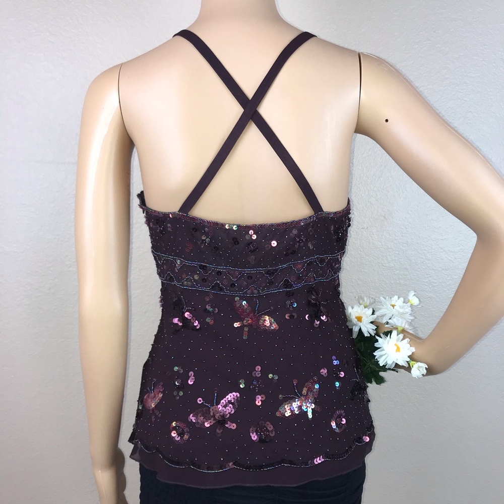 NEW Bebe Beaded Sequin Embellished Silk Cami Tank - Picture 4 of 6